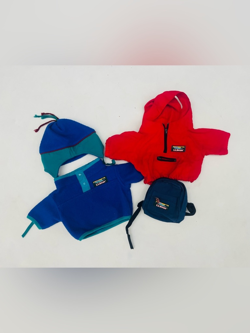 L.L. Bean Stuffed Bear Clothes fleece hat windbreaker and backpack